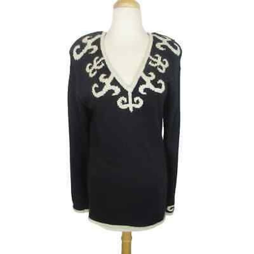 Liz Claiborne Women's LS V-Neck Silk/Angora Sweater Black/Cream Size Small